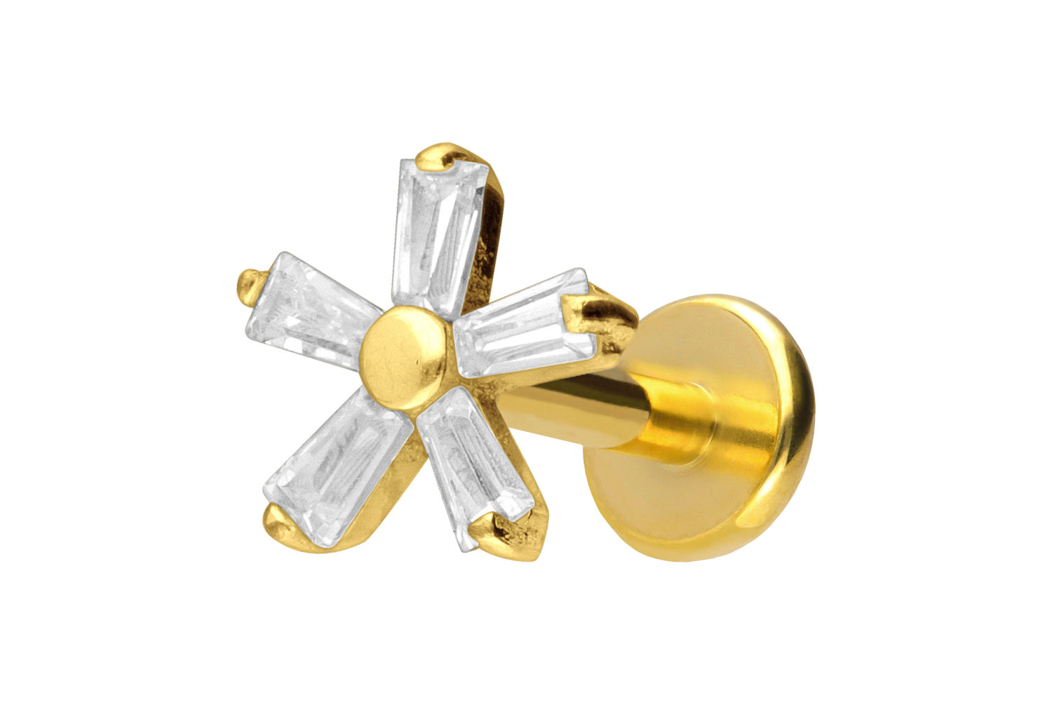 Titan Labret Piercing mit Push Fit KRISTALLBLUME